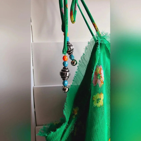 LUCKY BRAND Green Spagetti Straps Mini Floral Dress Lined size XL - Picture 5 of 11